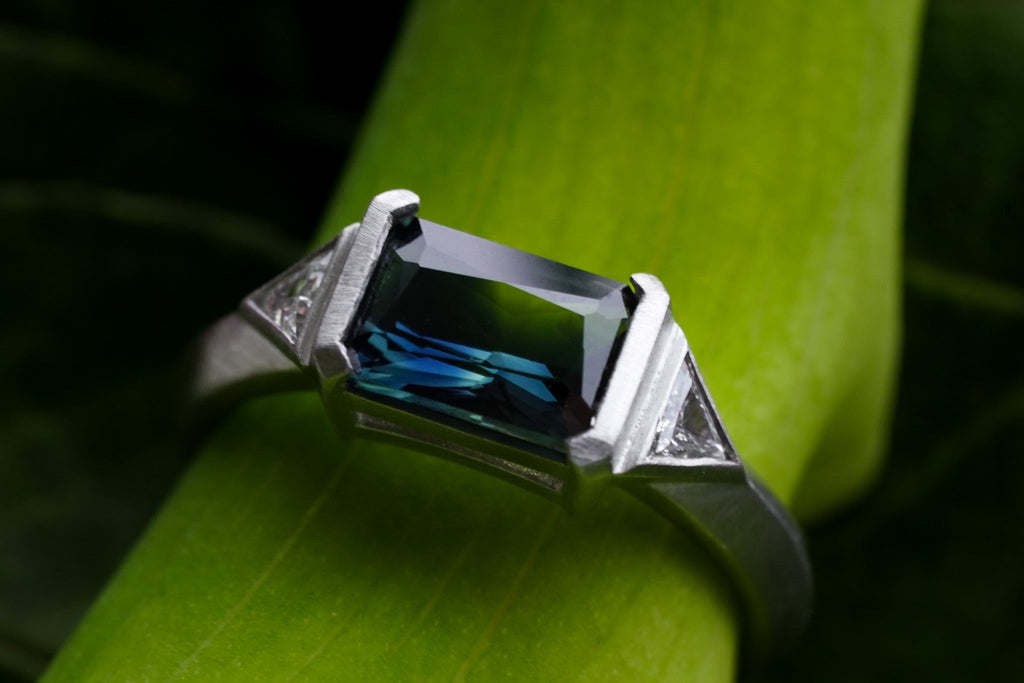 East West Parti Sapphire Platinum Engagement Ring