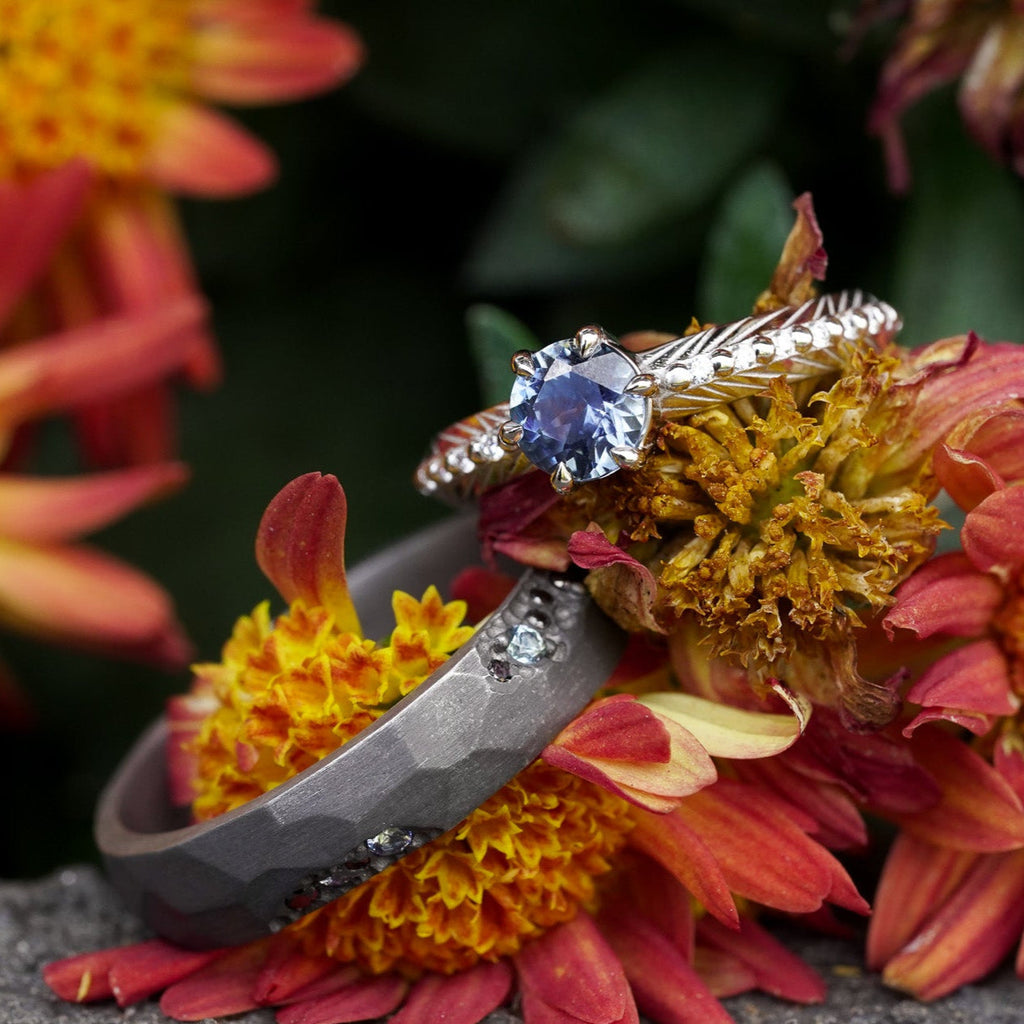 Blue Sapphire Black Diamond Wedding Set