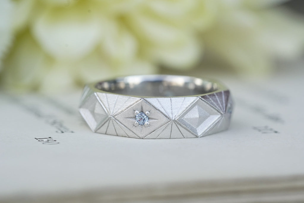 Platinum Art Deco Sapphire Men's Wedding Band