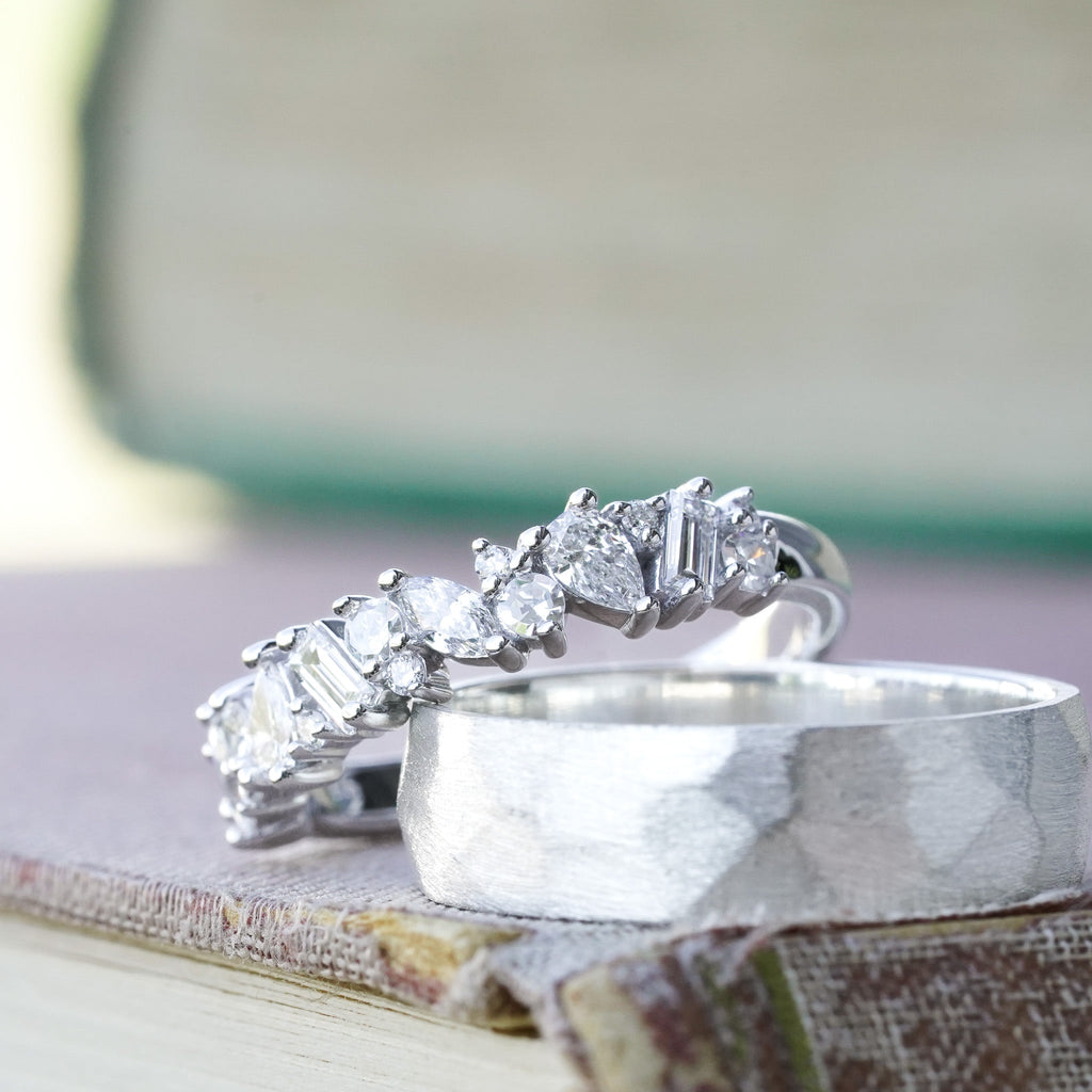 Mixed Shape Diamond White Gold Wedding Band & Sterling Artifex