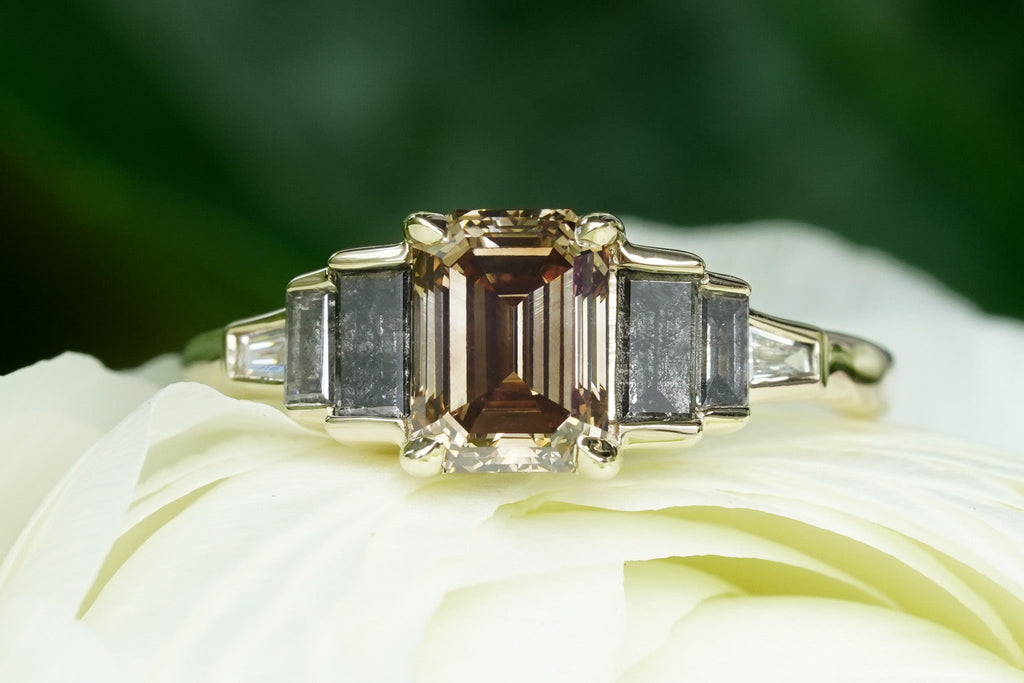 Emerald Cut Champagne Diamond S&P Engagement Ring