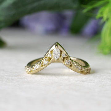 leaf motif diamond wedding band with butterfly shape