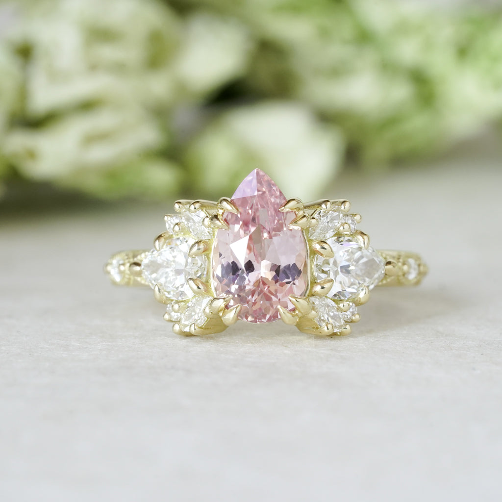 Arcadia engagement ring with padparadscha sapphire center stone