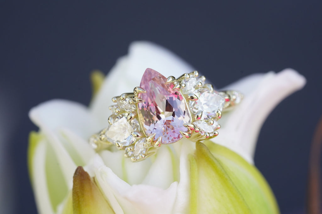 Arcadia engagement ring with padparadscha sapphire center stone