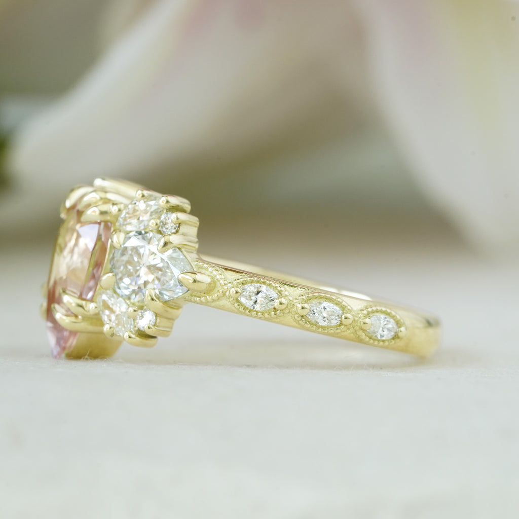 botanical engagement ring with milgrain detailing