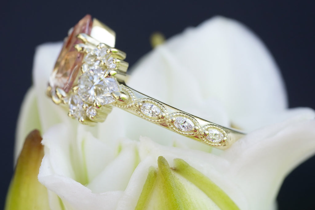 botanical engagement ring with milgrain detailing