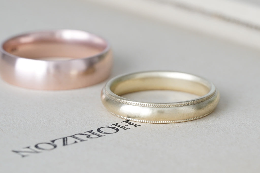 Recycled 18k gold milgrain half round 4mm engagement ring 