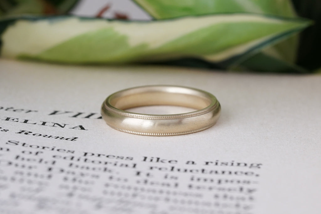 Recycled 18k gold milgrain half round 4mm engagement ring 