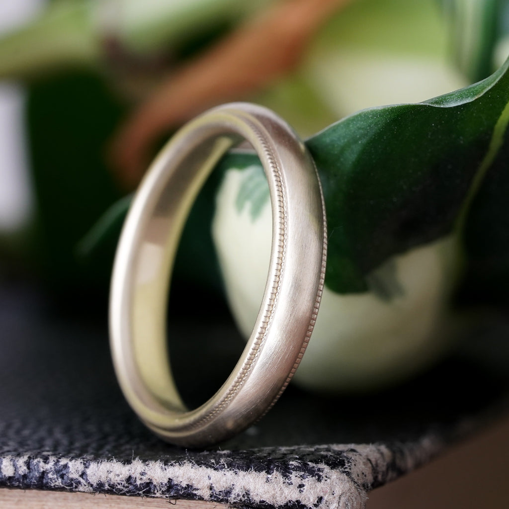 Recycled 18k gold milgrain half round 4mm engagement ring 