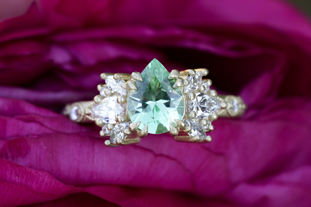 Petite Arcadia engagement ring setting for pear-shaped stones
