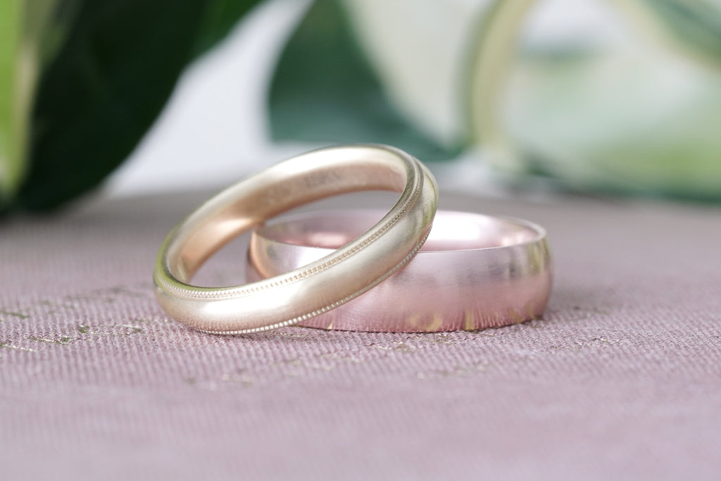 Rose & Yellow gold recycled mens wedding bands