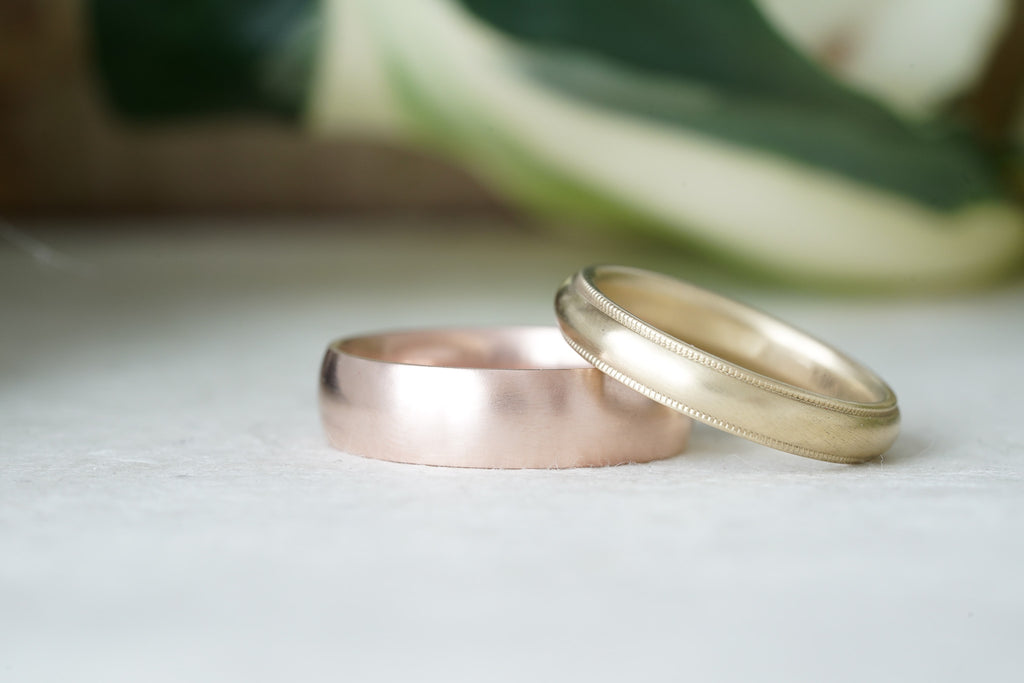 Rose gold and yellow gold mens eco friendly wedding bands