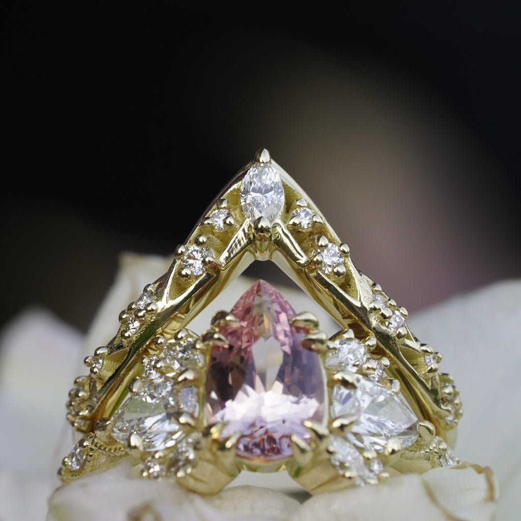 custom botanical bridal ring set in yellow gold