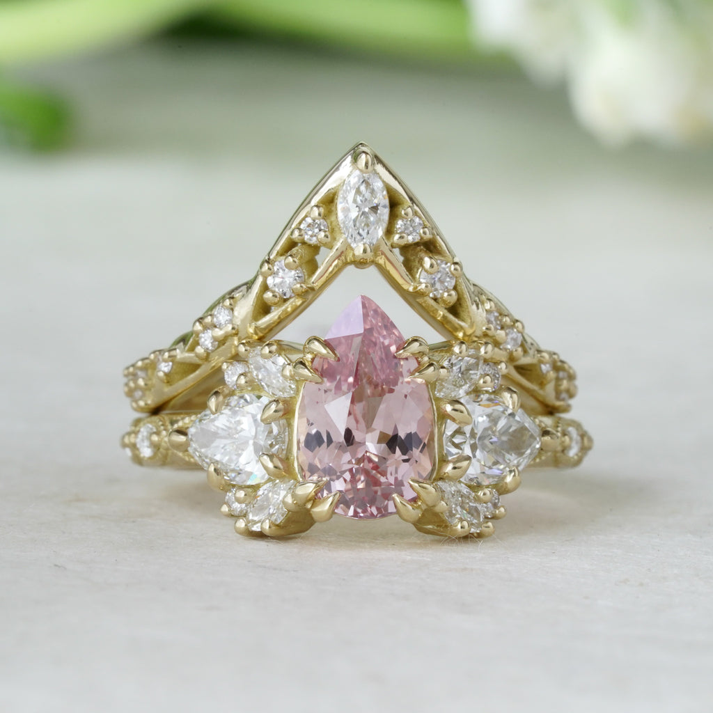 nature inspired botanical wedding set with diamonds and sapphire