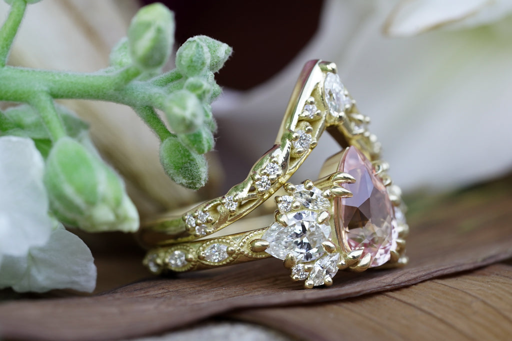milgrain and butterfly wing botanical wedding set