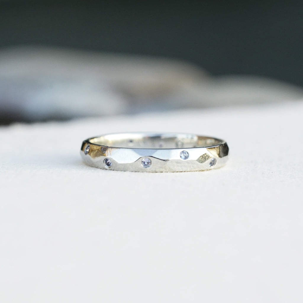 clean line stacking band with sapphire accents