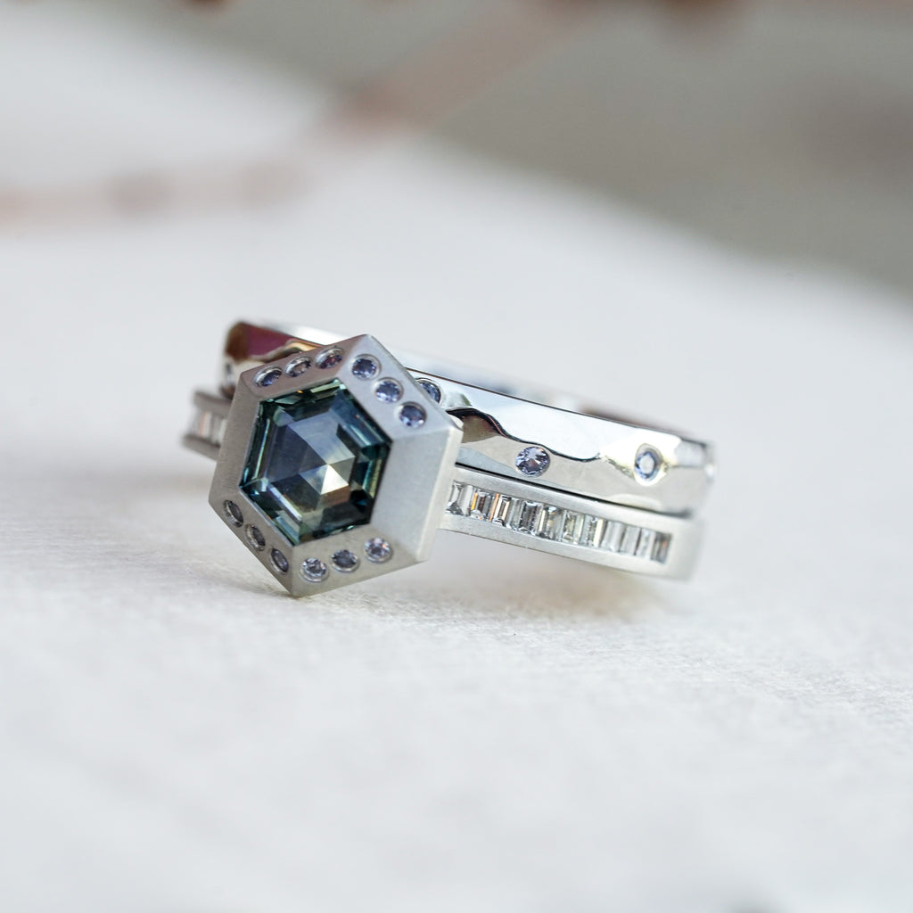 clean line stacking band with sapphire accents