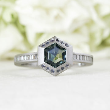 Montana sapphire wedding band with clean-line silhouette