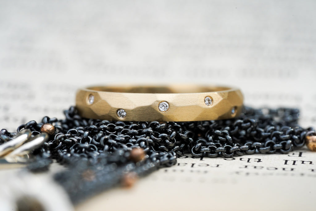 custom sculptural wedding ring in 14k gold