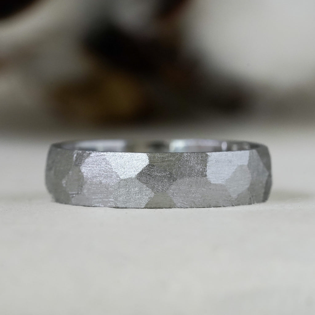 faceted matte platinum wide geometric architecture-inspired wedding band
