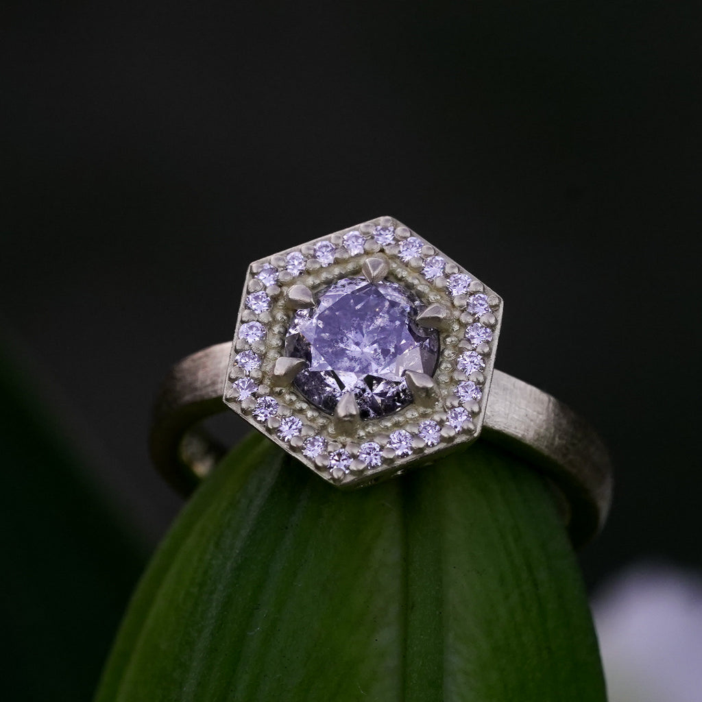 Gold antique engagement ring with low profile setting