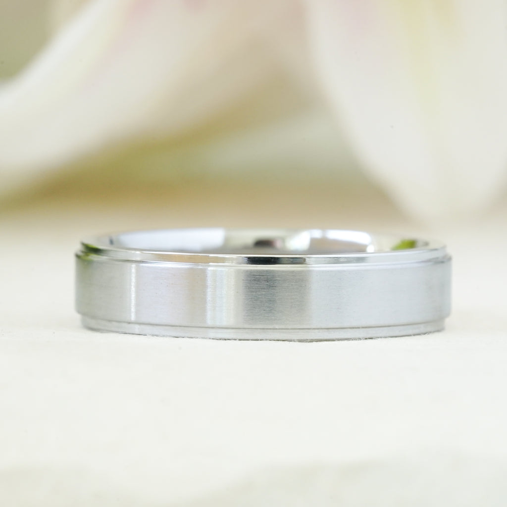 Beveled edge 14k white gold wedding band 5mm