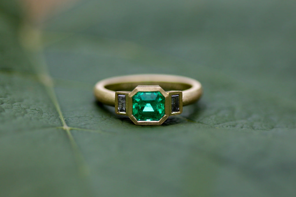 Emerald & Diamond architectural engagement ring