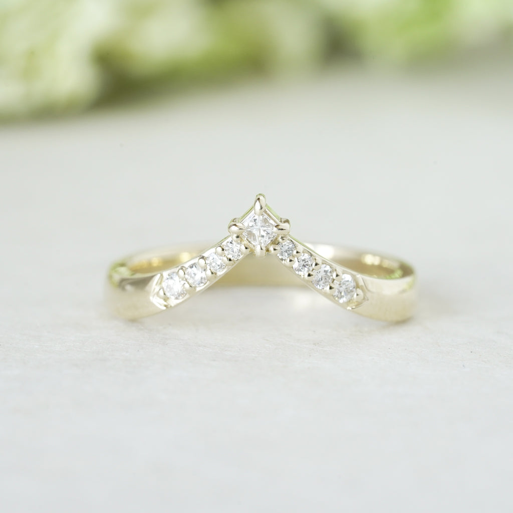 Nyx contour wedding band with princess cut diamond tip