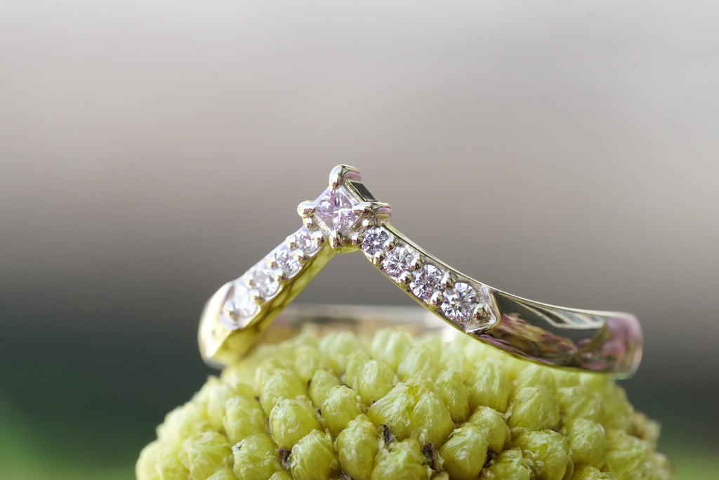 Nyx contour wedding band with princess cut diamond tip