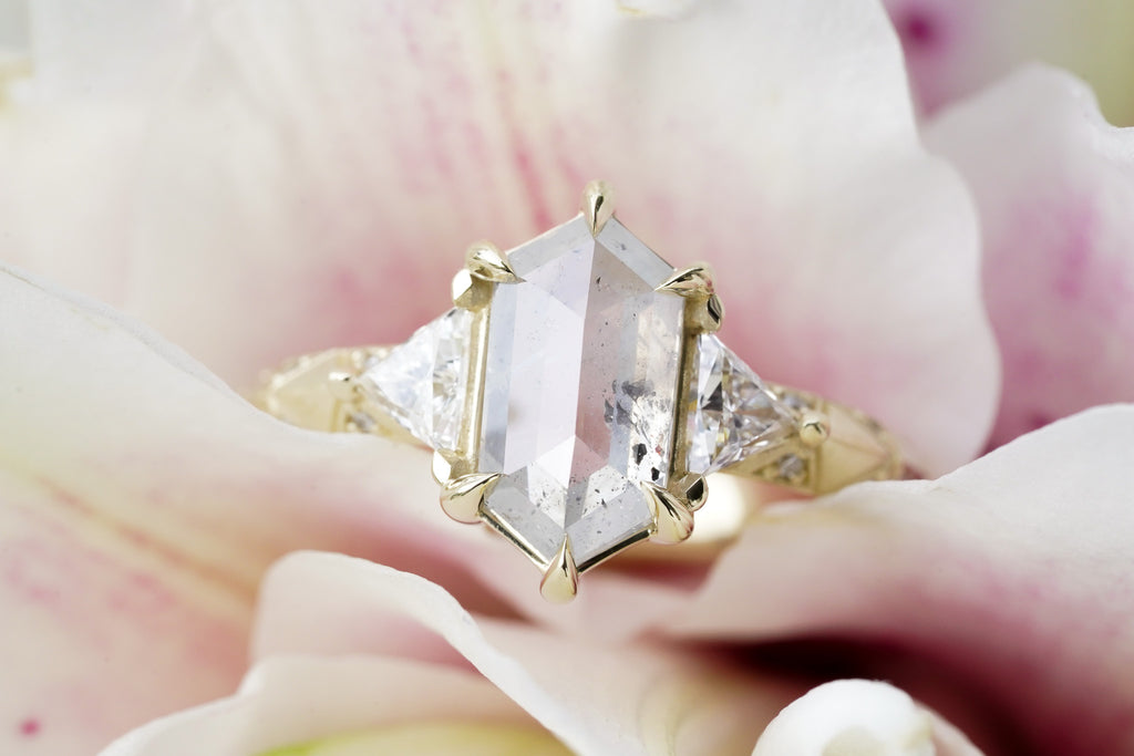 alternative salt & pepper diamond engagement ring in gothic style