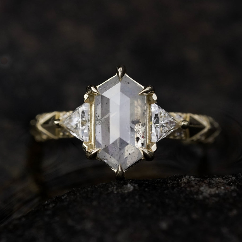 icy diamond gothic wedding set with triangle accents