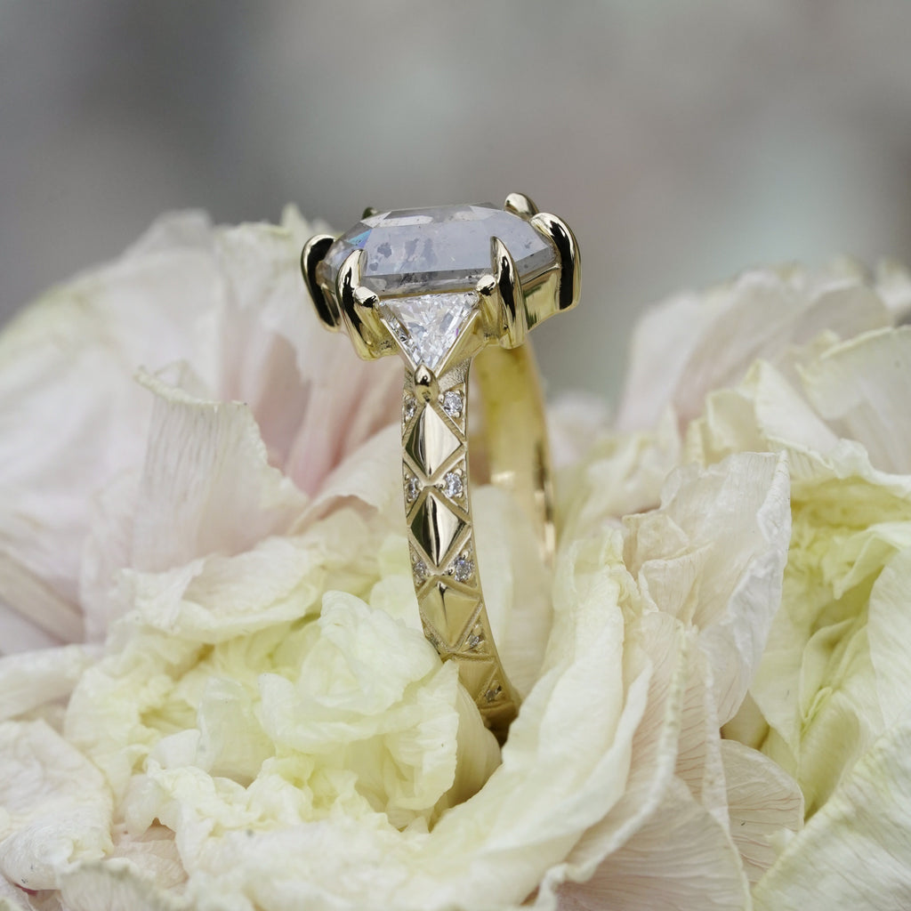 witchy salt and pepper diamond engagement ring in gold