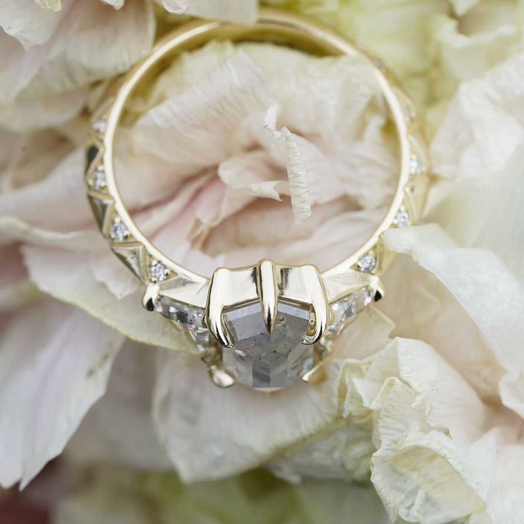 witchy salt and pepper diamond engagement ring in gold