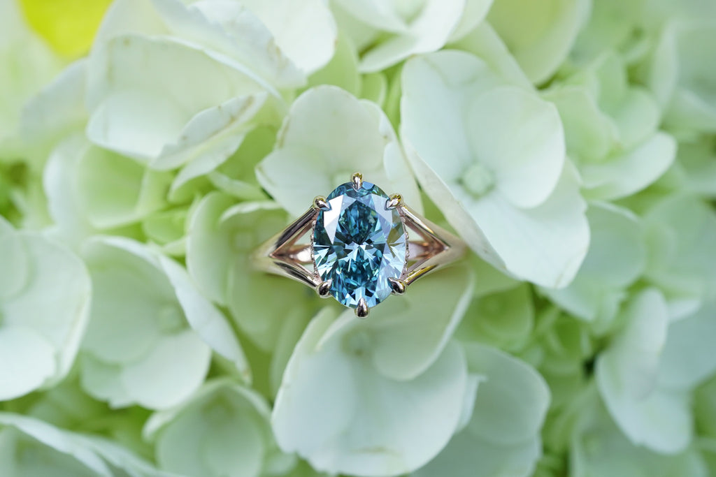 Boho-style heirloom engagement ring with hidden diamonds