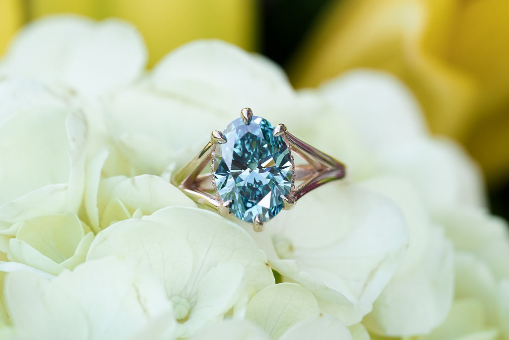 Rose Gold Prong Set Blue Diamond Engagement Ring