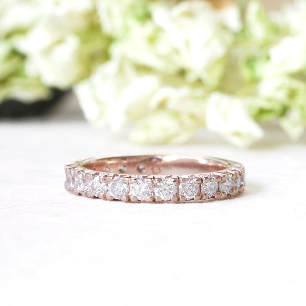 14k rose gold pavé diamond wedding band 