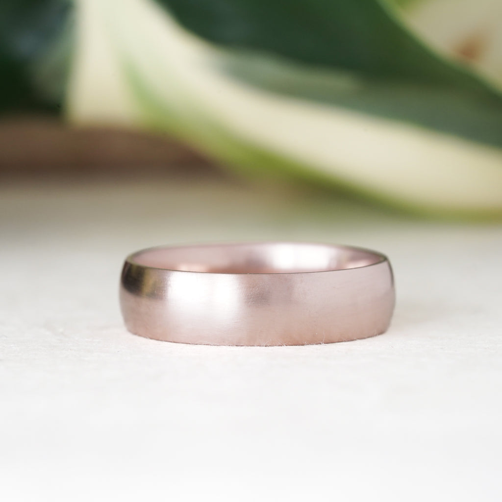 14k rose gold satin finish mens half round 6mm wedding band