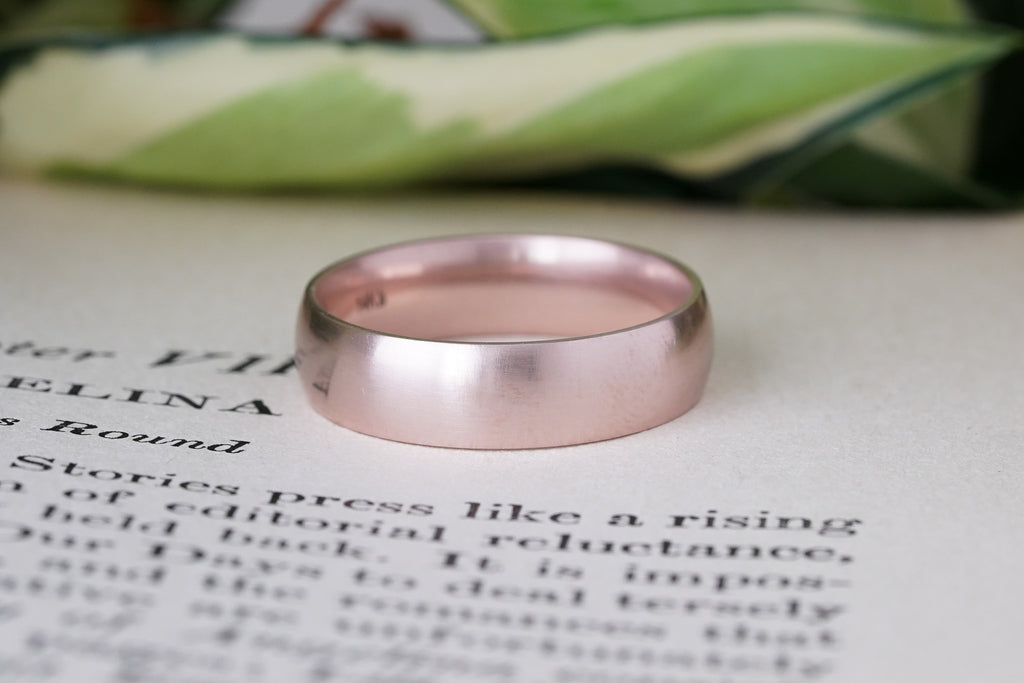 14k rose gold satin finish mens half round 6mm wedding band