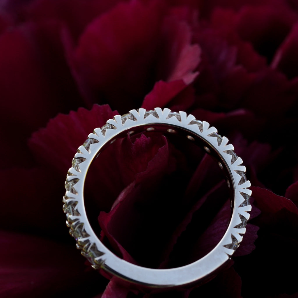 French pavé Olympia wedding band with lab diamonds in rose gold