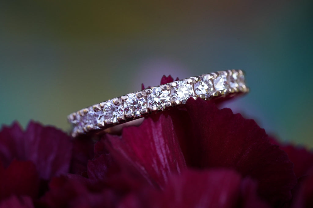French pavé Olympia wedding band with lab grown diamonds