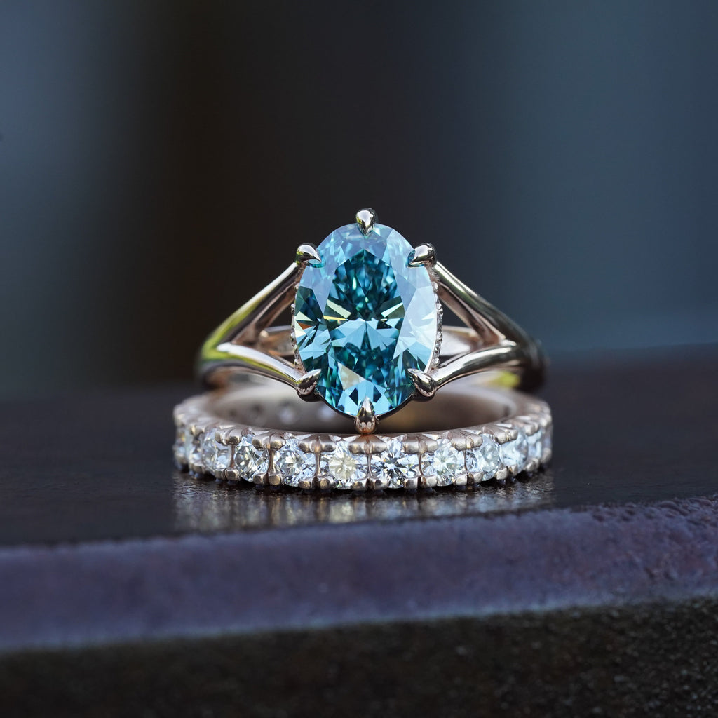 Matching classic bridal set with colored gemstone solitaire