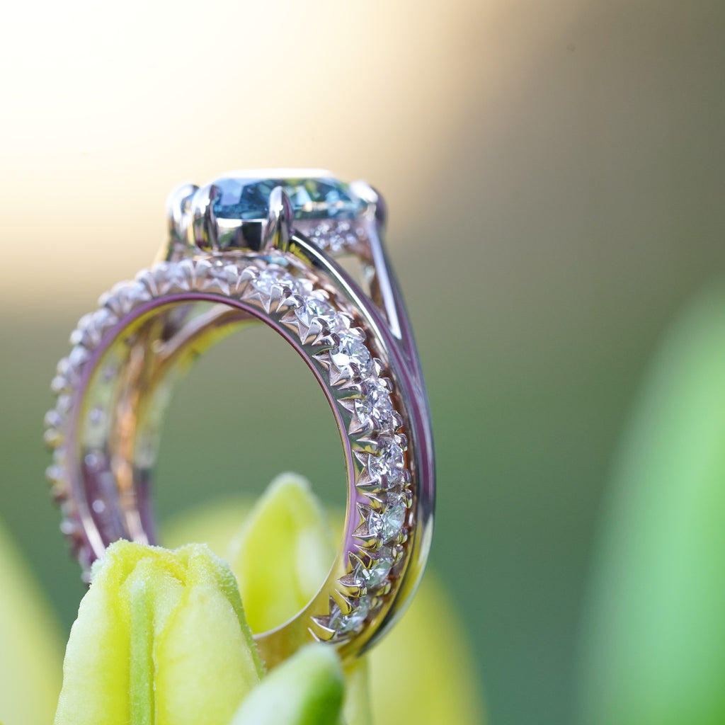 Olympia wedding band with pavé diamonds in 14k rose gold