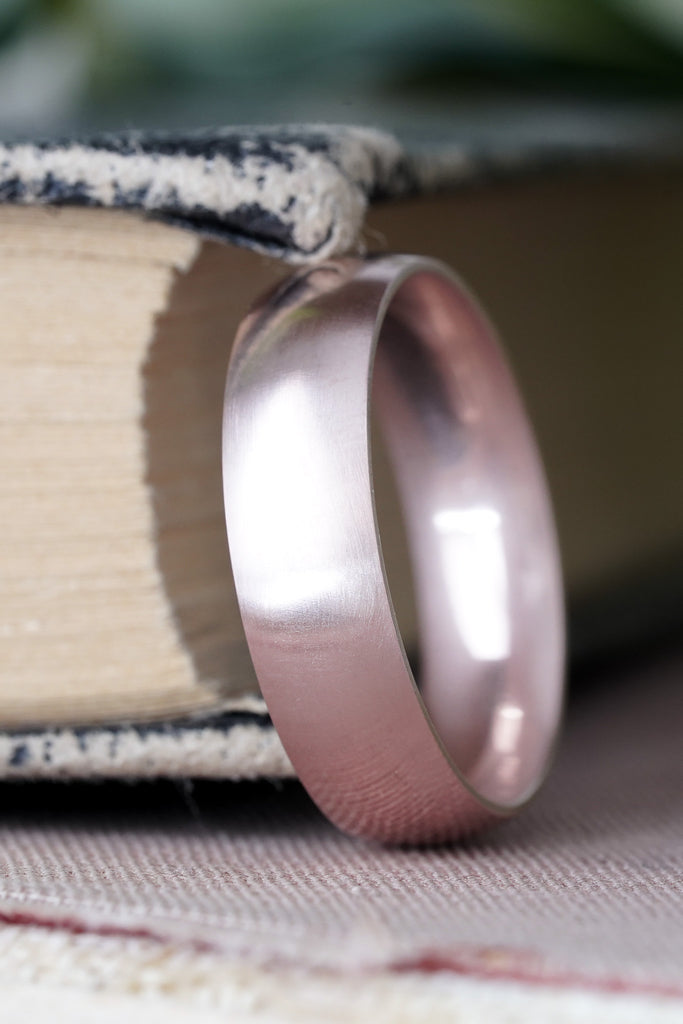14k rose gold satin finish mens half round 6mm wedding band