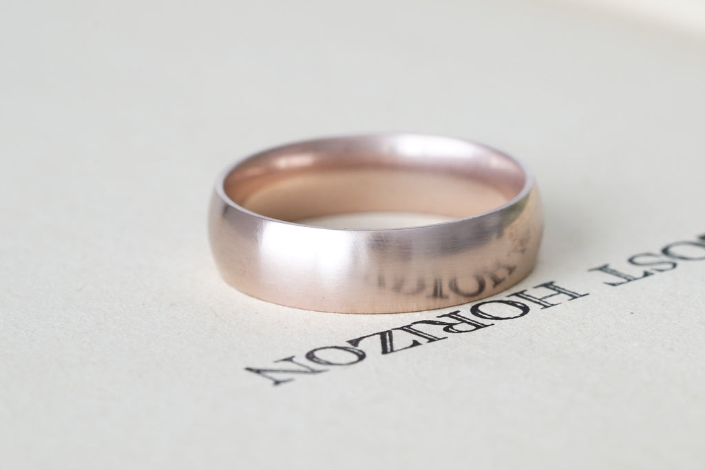 14k rose gold satin finish mens half round 6mm wedding band