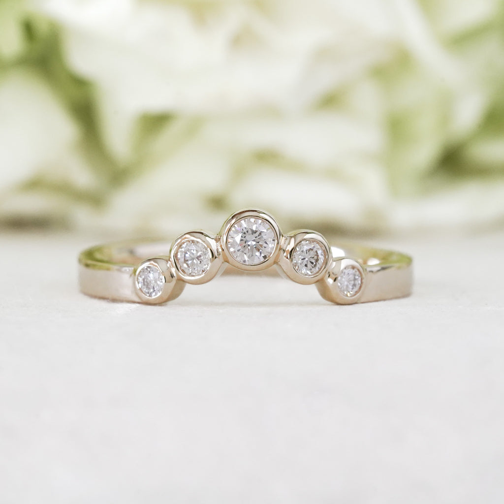 round bezel diamond contour wedding band nesting stacking band