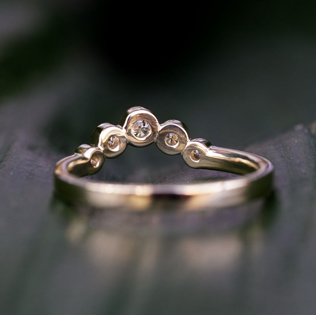 Round diamond bezel set contour wedding band boho bride