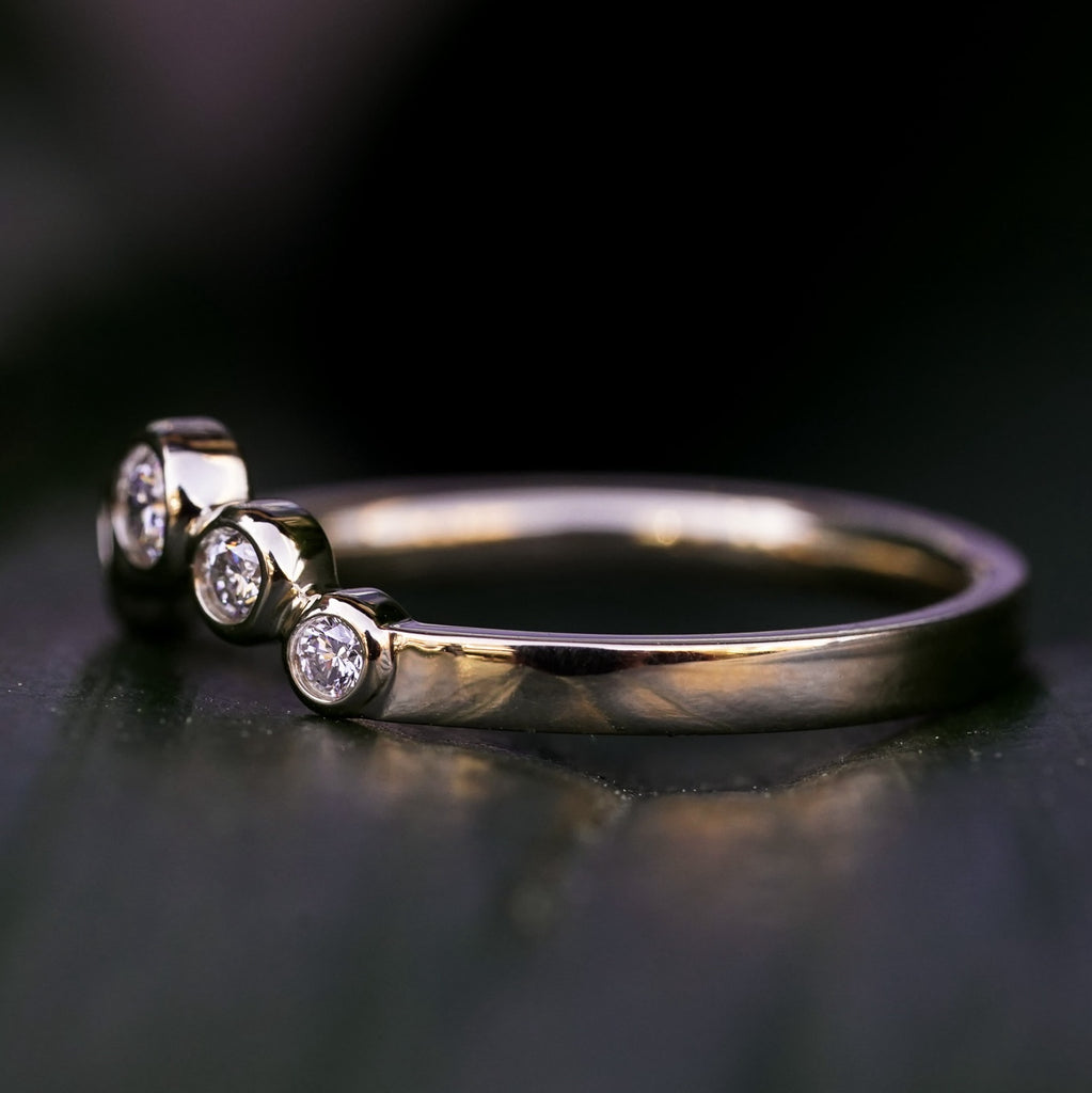Round diamond bezel set contour wedding band boho bride