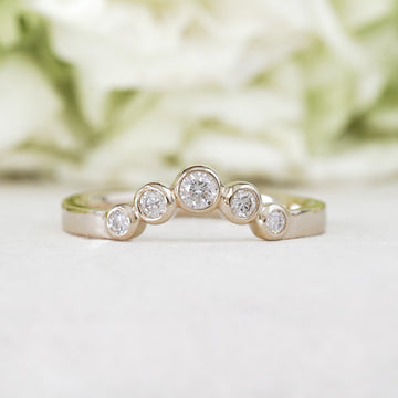 round bezel diamond contour wedding band nesting stacking band