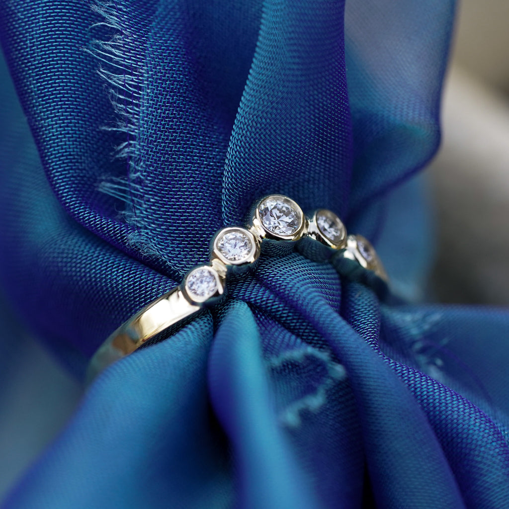 Round diamond bezel set contour wedding band boho bride