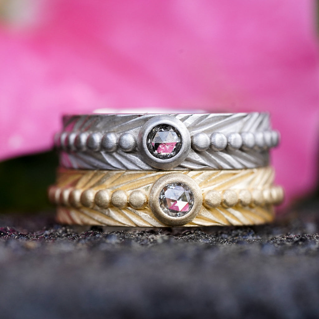 rosecut diamond feather wedding band boho bride gold 